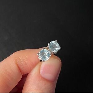 Aquamarine Stud Earrings, 925 Sterling Silver